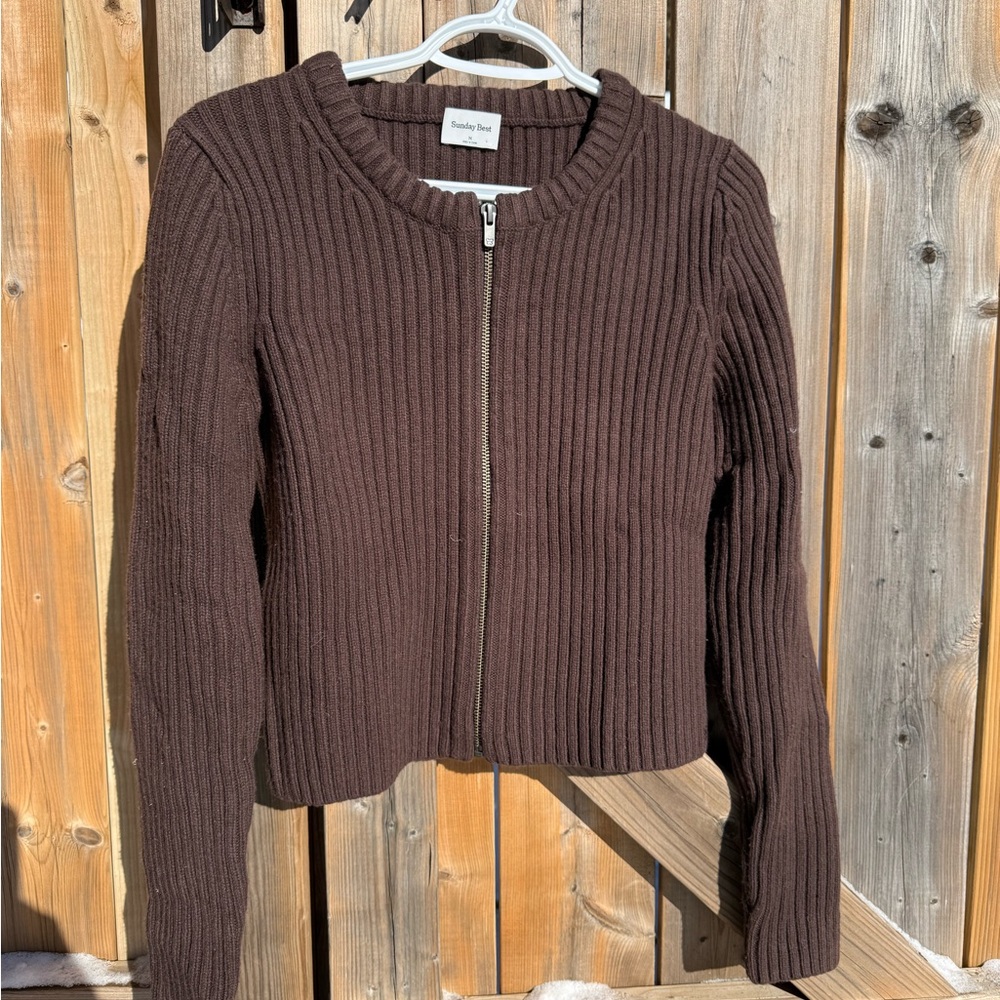 Aritzia Sunday Best Chocolate Ribbed Cardigan